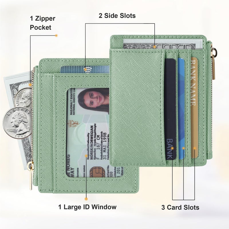 Sodsay Card Case Slim Front Pocket Wallet for Women Credit Card Holder with Keychain(CH Light Green) - Image 2